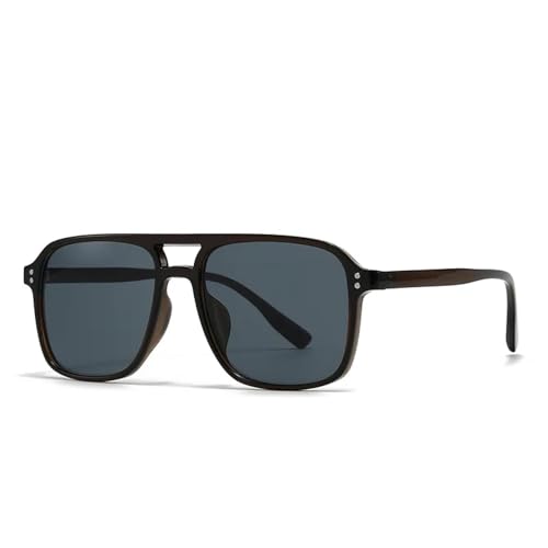 FORLUZ Retro Doppelstege Herren Nieten Sonnenbrille Mode Damen Schwarz Gelb Shades UV400 (C2 Tea Black) von FORLUZ
