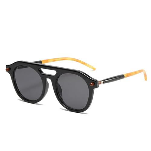 FORLUZ Retro Doppelstege Herren Nieten Sonnenbrille Mode Klare Farbverlaufstöne UV400 Damen Punk Sonnenbrille (Schwarz Grau) von FORLUZ