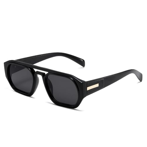 FORLUZ Retro Doppelstege Polygon Damen Sonnenbrille Mode Grün Orange Shades UV400 Herren Klarer Farbverlauf (Schwarz Grau) von FORLUZ