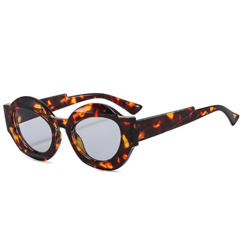 FORLUZ Retro Einzigartige zweifarbige ovale Sonnenbrille Damenmode Klare Farbverlaufstöne UV400 Herren Punk Leopard Sonnenbrille (Leopard hellgrau) von FORLUZ