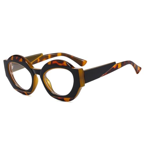 FORLUZ Retro Einzigartige zweifarbige ovale Sonnenbrille Damenmode Klare Farbverlaufstöne UV400 Herren Punk Leopard Sonnenbrille (Leopard schwarz klar) von FORLUZ
