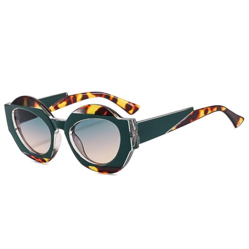 FORLUZ Retro Einzigartige zweifarbige ovale Sonnenbrille Damenmode Klare Farbverlaufstöne UV400 Herren Punk Leopard Sonnenbrille (Leopardengrüntee) von FORLUZ