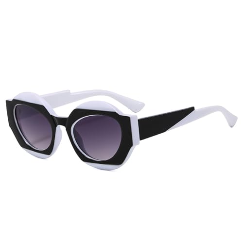 FORLUZ Retro Einzigartige zweifarbige ovale Sonnenbrille Damenmode Klare Farbverlaufstöne UV400 Herren Punk Leopard Sonnenbrille (Weiß Schwarz Grau) von FORLUZ