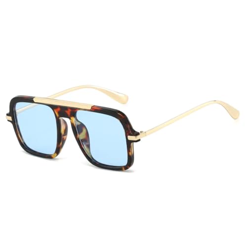 FORLUZ Retro Gradient Herren Damen Sonnenbrille Luxus Persönlichkeit Leopardenmuster UV400 Trendy Vielseitig (Leopardenblau) von FORLUZ