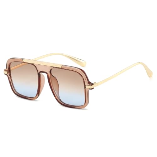 FORLUZ Retro Gradient Herren Damen Sonnenbrille Luxus Persönlichkeit Leopardenmuster UV400 Trendy Vielseitig (Teeblau) von FORLUZ