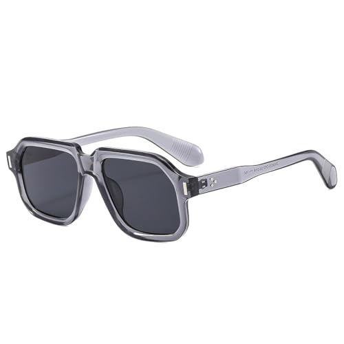 FORLUZ Retro Herren Outdoor Sonnenbrille Mode Gelb Blau Shades UV400 Damen Punk Nieten Sonnenbrille (Grau Grau) von FORLUZ
