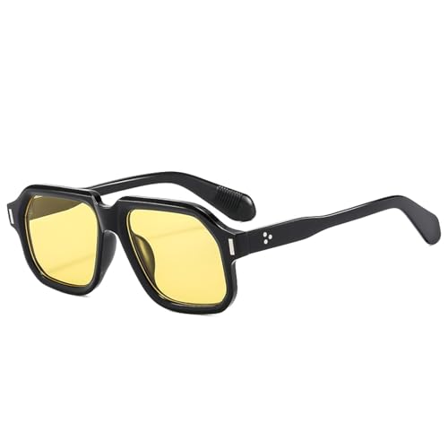 FORLUZ Retro Herren Outdoor Sonnenbrille Mode Gelb Blau Shades UV400 Damen Punk Nieten Sonnenbrille (Schwarz Gelb) von FORLUZ