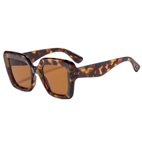 FORLUZ Retro Herren Outdoor Sonnenbrille Mode Gelb Blau Shades Uv400 Damen Punk Nieten (Leopard-Braun) von FORLUZ