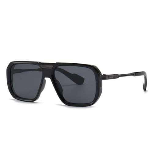 FORLUZ Retro Herren Sonnenbrille mit Farbverlauf, modisch, luxuriös, Nieten, trendig, dunkelblaue Farbtöne, UV400 (Schwarzgrau) von FORLUZ