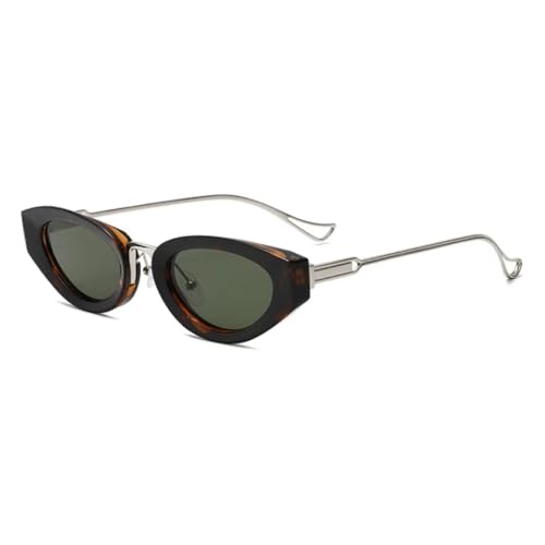 FORLUZ Retro Kleine Cat Eye Damen Sonnenbrille Fashion Gradient Shades UV400 Herren Gelb (Leopard Dunkelgrün) von FORLUZ