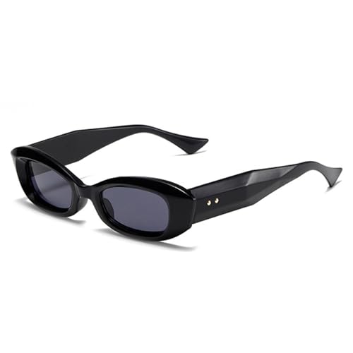 FORLUZ Retro Kleine Cat Eye Polygon Sonnenbrille Damen Mode Farbverlauf Spiegel Shades UV400 Herren Nieten Sonnenbrille (Glänzend Schwarz Grau) von FORLUZ