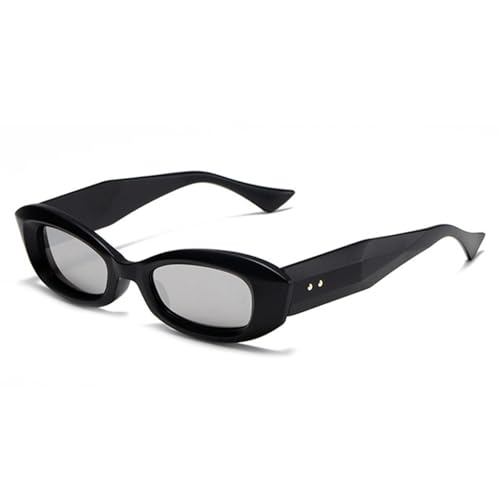 FORLUZ Retro Kleine Cat Eye Polygon Sonnenbrille Damen Mode Farbverlauf Spiegel Shades UV400 Herren Nieten Sonnenbrille (Mattschwarz Silber) von FORLUZ