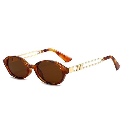 FORLUZ Retro Kleine Ovale Damen Sonnenbrille Fashion Shades UV400 Herren Punk Teegrün Sonnenbrille (Bernsteintee) von FORLUZ