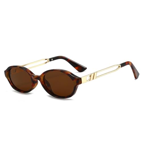 FORLUZ Retro Kleine Ovale Damen Sonnenbrille Fashion Shades UV400 Herren Punk Teegrün Sonnenbrille (Leopardentee) von FORLUZ
