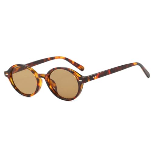 FORLUZ Retro Kleine Ovale Damen Sonnenbrille Mode Bonbonfarbene Sonnenbrillen UV400 Herren Trend Nieten Punk (Leopardentee) von FORLUZ