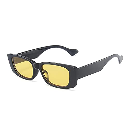 FORLUZ Retro Kleine Rechteckige Sonnenbrille Damen Beliebte Mode Candy Color Brillen Herren Shades UV400 (Schwarz Gelb) von FORLUZ
