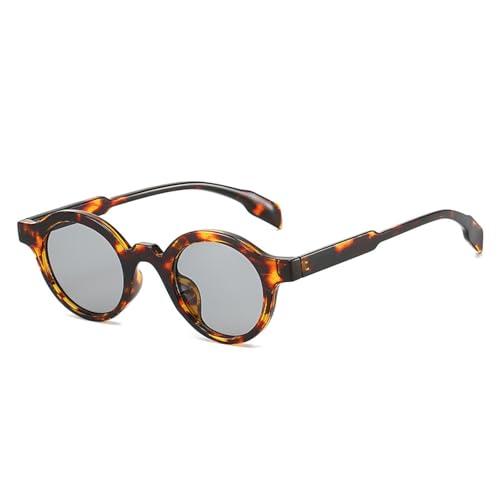 FORLUZ Retro Kleine Runde Damen Sonnenbrille Mode Farbverlauf Sonnenbrille UV400 Punk Herren Gelb Grün (Leopardengrau) von FORLUZ