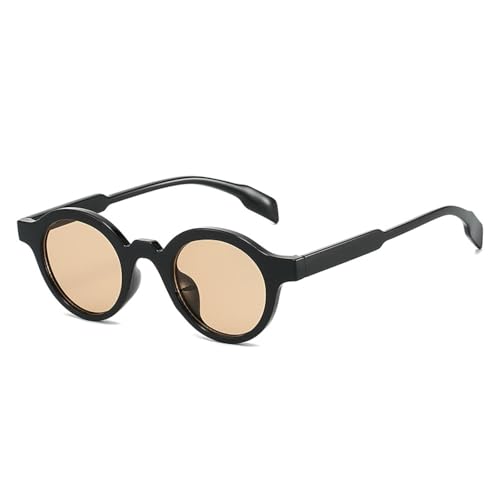 FORLUZ Retro Kleine Runde Damen Sonnenbrille Mode Farbverlauf Sonnenbrille UV400 Punk Herren Gelb Grün (Schwarz Champagner) von FORLUZ