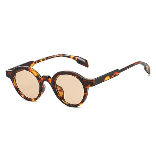 FORLUZ Retro Kleine Runde Damen Sonnenbrille Mode Farbverlauf UV400 Punk Herren Gelb Grün (Leopard Champagner) von FORLUZ