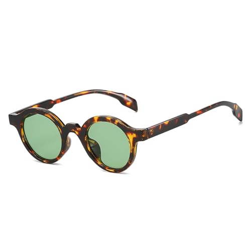 FORLUZ Retro Kleine Runde Damen Sonnenbrille Mode Farbverlauf UV400 Punk Herren Gelb Grün (Leopardengrün) von FORLUZ