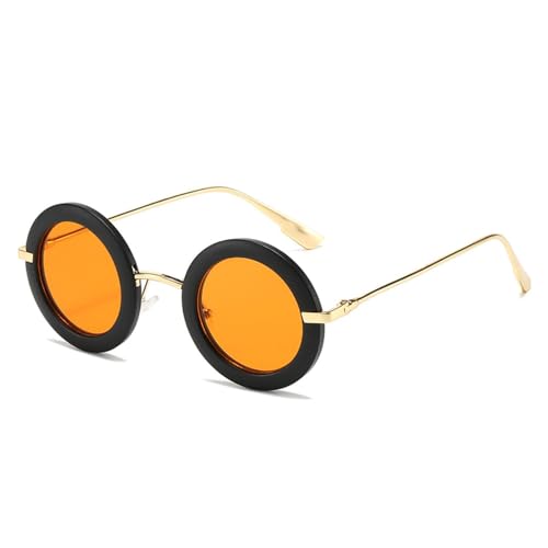 FORLUZ Retro Kleine Runde Damen Sonnenbrille Mode Jelly Farbverlauf Shades UV400 Herren Trendy Punk Matte Sonnenbrille (Matt Schwarz Orange) von FORLUZ