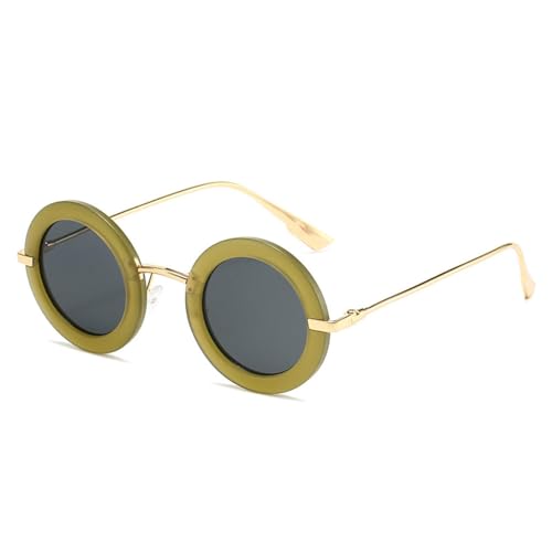 FORLUZ Retro Kleine Runde Damen Sonnenbrille Mode Jelly Farbverlauf Shades UV400 Herren Trendy Punk Matte Sonnenbrille (Mattgrün Grau) von FORLUZ