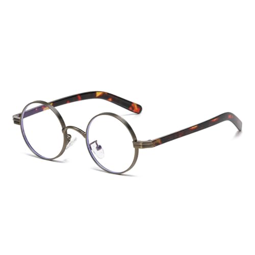 FORLUZ Retro Kleine Runde Metall Punk Damen Sonnenbrille Mode Klare Linse Herren Trendy Rahmen Shades UV400 (Bronze Leopard Klar) von FORLUZ