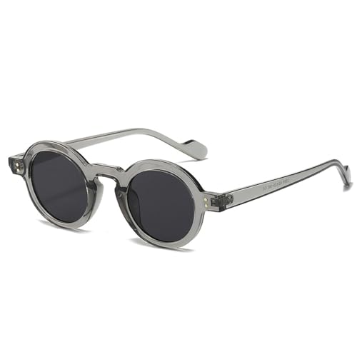 FORLUZ Retro Kleine Runde Sonnenbrille Damen Mode Klare Ozeanlinsen Sonnenbrillen UV400 Herren Nieten Trendy Punk Sonnenbrille (Grau) von FORLUZ