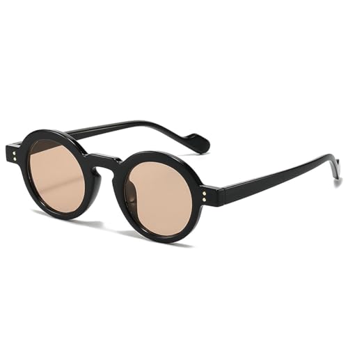 FORLUZ Retro Kleine Runde Sonnenbrille Damen Mode Klare Ozeanlinsen Sonnenbrillen UV400 Herren Nieten Trendy Punk Sonnenbrille (Schwarz Champagner) von FORLUZ