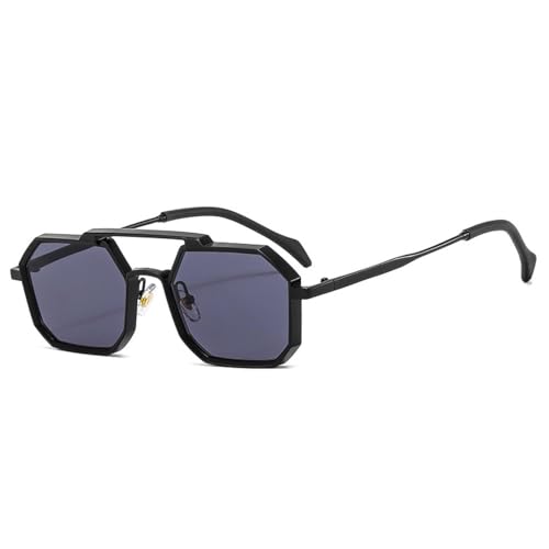 FORLUZ Retro Metal Punk Polygon Sonnenbrille Damenmode Klare Spiegelschirme UV400 Herren Rot Gelb Sonnenbrille (Schwarz Grau) von FORLUZ