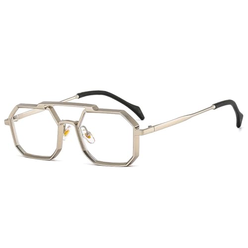 FORLUZ Retro Metal Punk Polygon Sonnenbrille Damenmode Klare Spiegelschirme UV400 Herren Rot Gelb Sonnenbrille (Silber klar) von FORLUZ