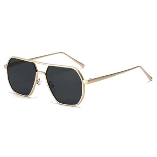 FORLUZ Retro Metall Doppelstege Polygon Damen Sonnenbrillen Shades UV400 Modetrend Herren (Goldgrau) von FORLUZ