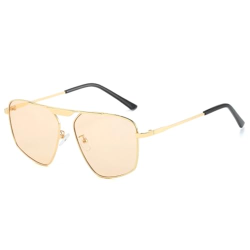FORLUZ Retro Metall Polygon Sonnenbrille Damen Mode Champagner Shades UV400 Herren (Golden Champagner) von FORLUZ