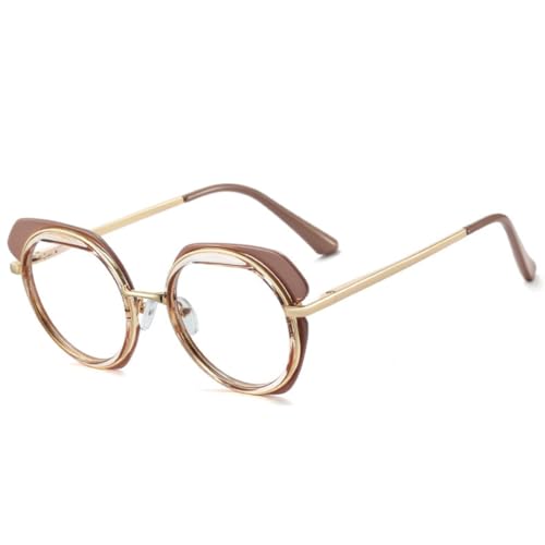 FORLUZ Retro Metall Runde Damen Sonnenbrillenrahmen Mode Doppelte Farbe Unregelmäßige Herrenrahmen Brillen (Khaki) von FORLUZ