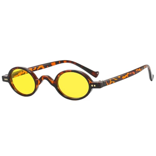 FORLUZ Retro Oval Nieten Sonnenbrille Damenmode Steampunk Brille Kleiner Rahmen Herren Brille UV400 (Leopardengelb) von FORLUZ