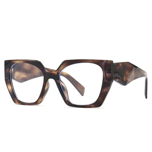 FORLUZ Retro Polygon Cat Eye Bunte Sonnenbrille Damenmode Klare Farbverlaufsbrille UV400 Herren (Braun Muster Klar) von FORLUZ