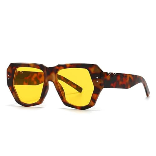FORLUZ Retro Polygon Cat Eye Damen Sonnenbrille Fashion Gradient Shades UV400 Herren Trendy Nieten (Leopardengelb) von FORLUZ