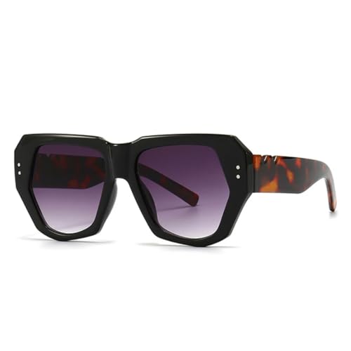 FORLUZ Retro Polygon Cat Eye Damen Sonnenbrille Fashion Gradient Shades UV400 Herren Trendy Nieten (Schwarz Leopard Grau) von FORLUZ