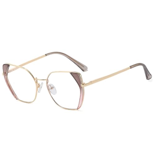 FORLUZ Retro Polygon Cat Eye Damen Sonnenbrillenrahmen Modischer zweifarbiger Federscharnier Herren Klarer Rahmen (Grau Pink) von FORLUZ