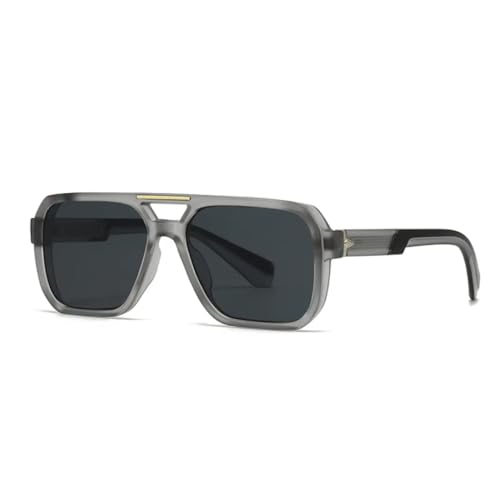 FORLUZ Retro Rivet Double Bridge Damen Sonnenbrille Luxus Farbe Herren Casual Brille UV400 (grau schwarz) von FORLUZ