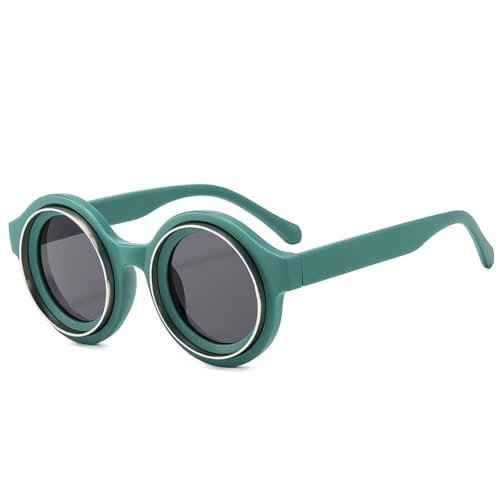 FORLUZ Retro Runde Damen Candy Color Sonnenbrille Mode Herren Punk Shades UV400 Sonnenbrille (Grün Grau) von FORLUZ