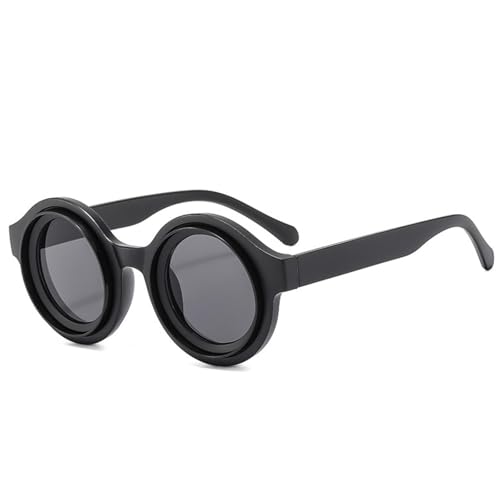 FORLUZ Retro Runde Damen Candy Color Sonnenbrille Mode Herren Punk Shades UV400 Sonnenbrille (Schwarz Grau) von FORLUZ