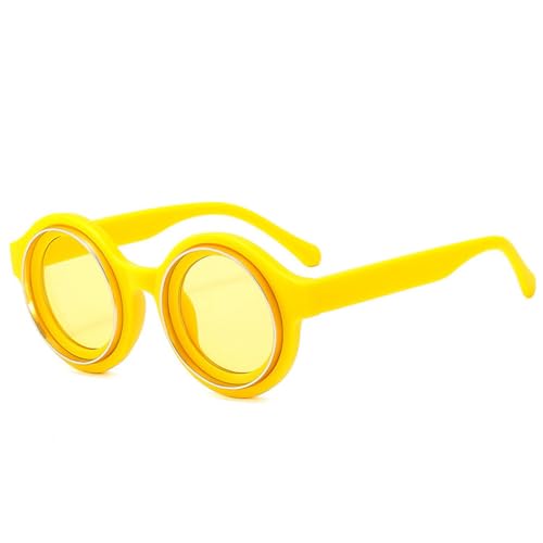 FORLUZ Retro Runde Damen Sonnenbrille in Bonbonfarbe, modische Herren-Punk-Sonnenbrille, UV400-Schutz (Gelb-Gelb) von FORLUZ