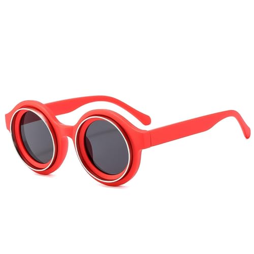 FORLUZ Retro Runde Damen Sonnenbrille in Bonbonfarbe Mode Herren Punk Shades UV400 Sonnenbrille (Rot Grau) von FORLUZ