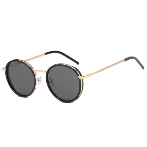 FORLUZ Retro Runde Metall Sonnenbrille Damen Herren Steampunk Brillengestell Shades Fashion Eyewear UV400 (Schwarz Grau) von FORLUZ