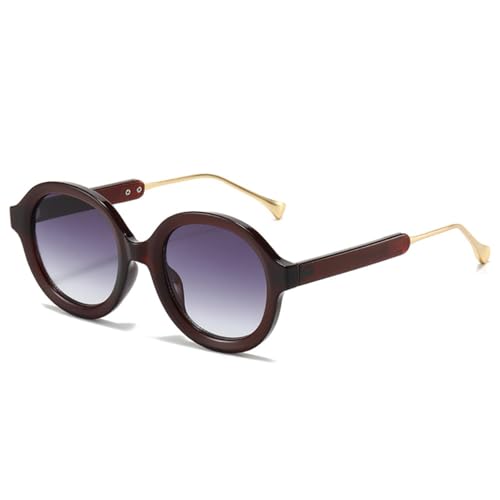 FORLUZ Retro Runde Punk Damen Sonnenbrille Fashion Gradient Shades UV400 (Dunkelrot Grau) von FORLUZ