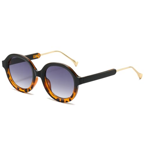 FORLUZ Retro Runde Punk Damen Sonnenbrille Fashion Gradient Shades UV400 (Schwarz Leopard Grau) von FORLUZ