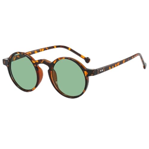 FORLUZ Retro Runde Sonnenbrille Herren Damen Vintage Damen Outdoor Brillen Mode Beliebter Stil UV400 (Leopardengrün) von FORLUZ