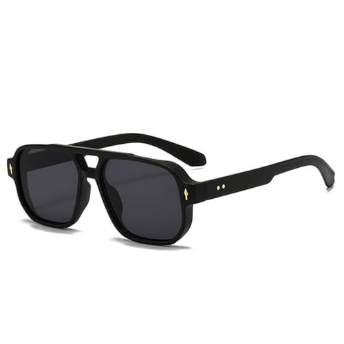FORLUZ Retro-Sonnenbrille mit Doppelstegen für Damen, modisch, klare Ozean-Farbverlaufsgläser, UV400-Schutz, Nieten, Punk-Sonnenbrille (mattschwarz-grau) von FORLUZ