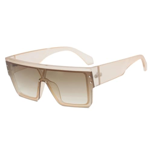 FORLUZ Retro-Sonnenbrille mit großem Rahmen, Nieten, UV400-Sonnenbrille, einteilig, für Outdoor-Sport, Damen und Herren (Champagnertee) von FORLUZ